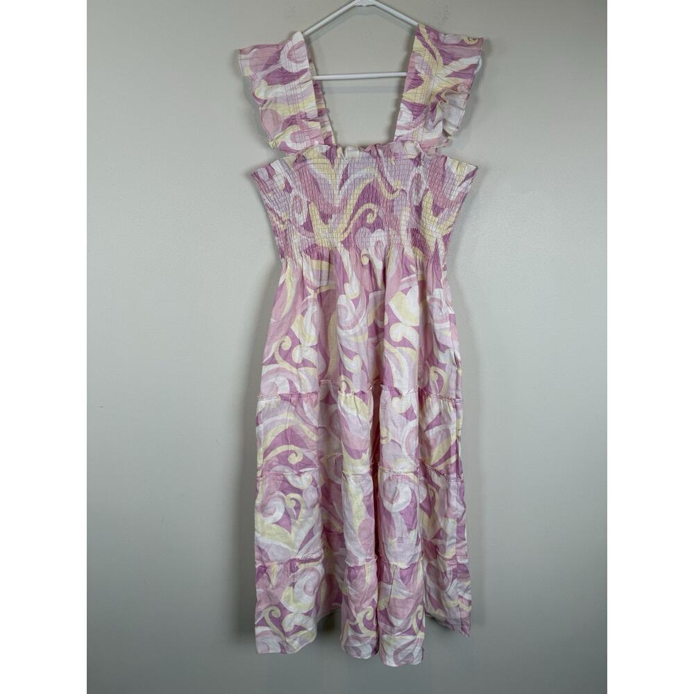 NWT Hill House The Ellie Nap Dress XL Candy Kaleidoscope Print Linen Tiered Midi